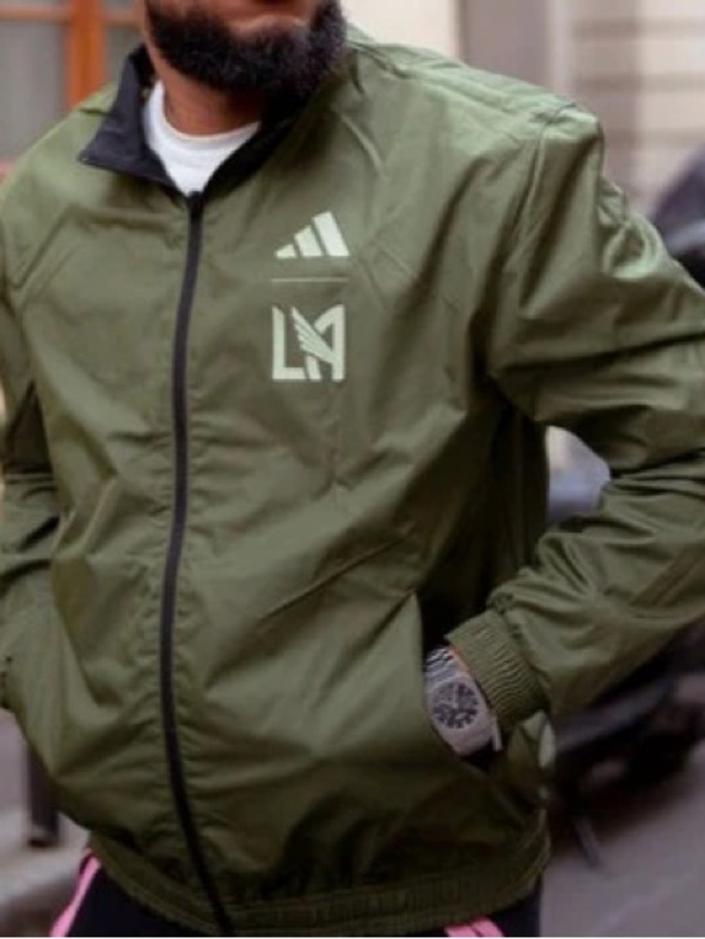 Adidas reversible Black/Olive Green LAFC Windbreaker Jacket